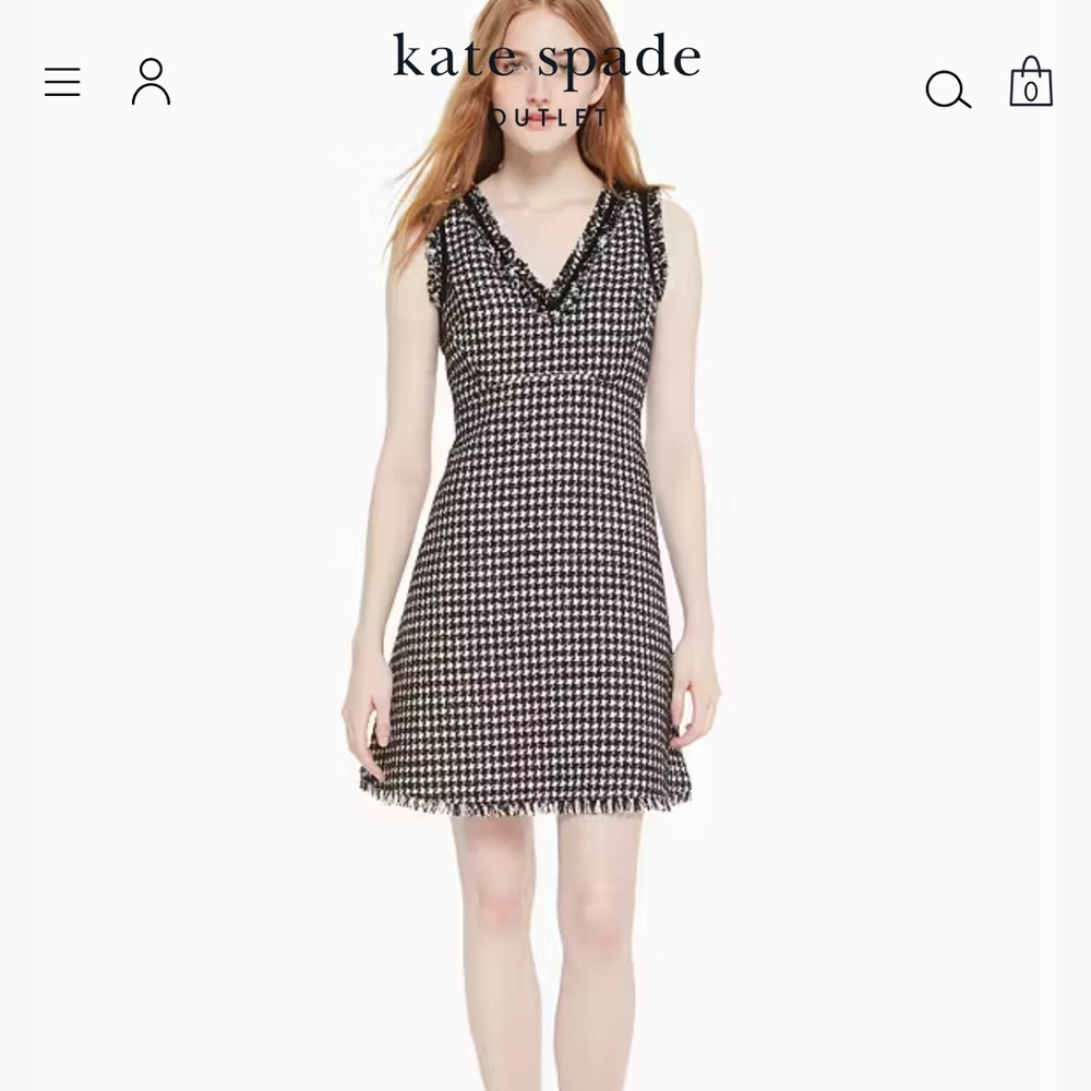kate spade Black and White Houndstooth Tweed Sleeveless Dress